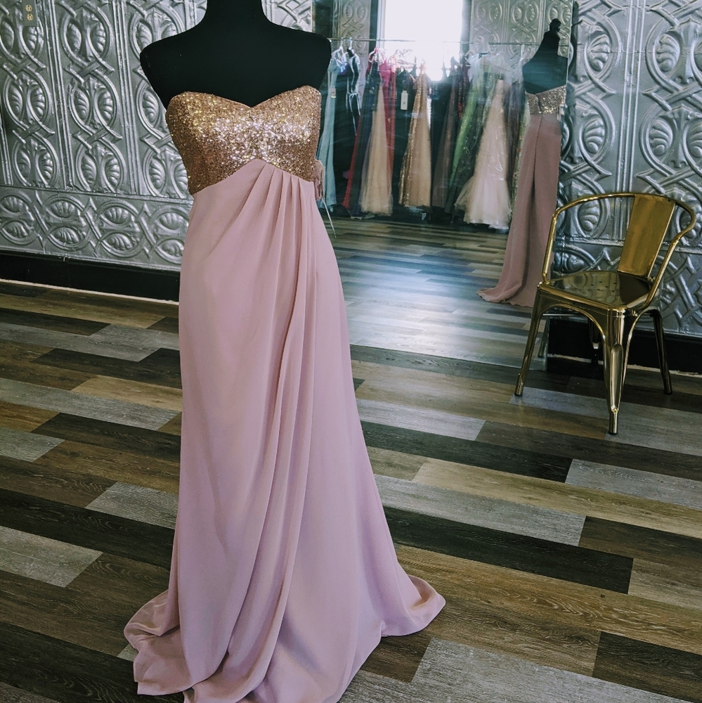 NWT Blush Gown Sequins & Button Detail